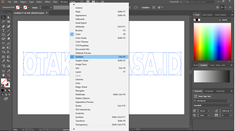 5 - Tutorial Lengkap Cara Membuat Text Dengan Warna Gradasi atau Gradient Text di Adobe Illustrator